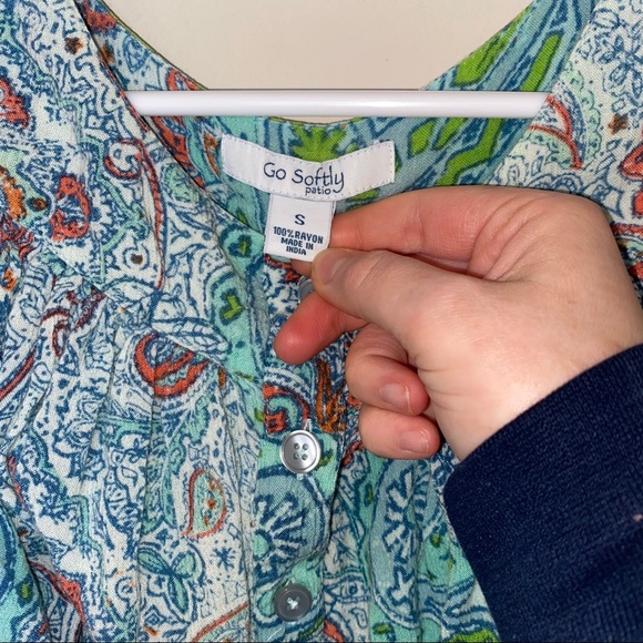 Go softly patio women’s teal patterned mumu sz S. - Picture 11 of 11